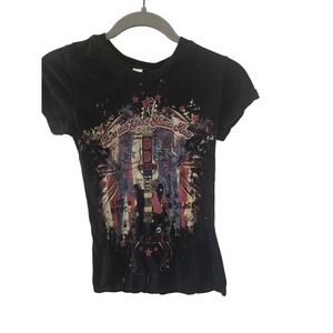 Active Apparel Black Rock Guitar Live Music T Shirt Womens Size Small
